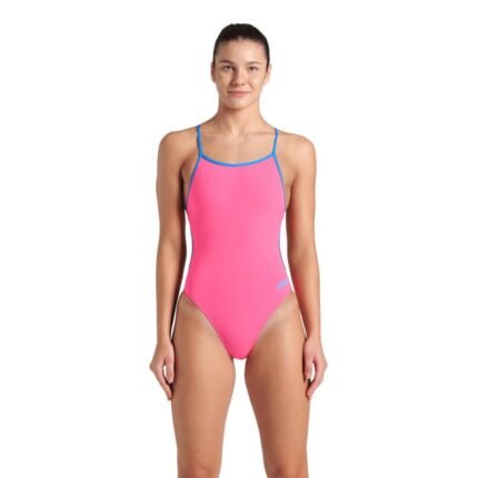 Lace Back solid Swimsuit Shocking Pink / Blue River