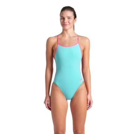 Lace Back Solid Swimsuit Water / Shocking pink